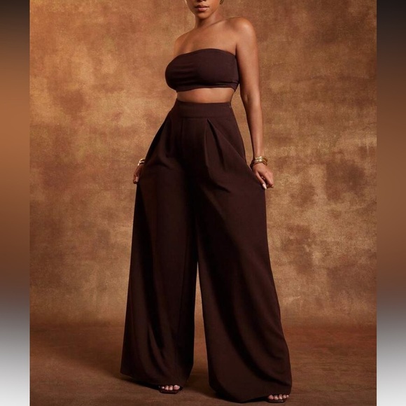 Pants - Elegant Brown Women's Very Wide Leg Pants